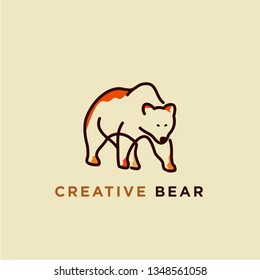 Line Art Illustration Of Bear Logo Designs, Colorful Bear Logo Template