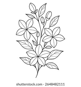 ilustração de arte de linha de decoração de arranjo floral bonito com botões e folhas