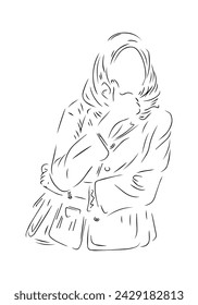 line art illustration of beautiful hijab woman