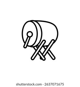 Line art illustration of a Bedug, a traditional drum used in Islamic celebrations.