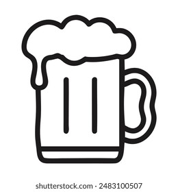 Line art illustration of a beer mug with foam. Vector illustration