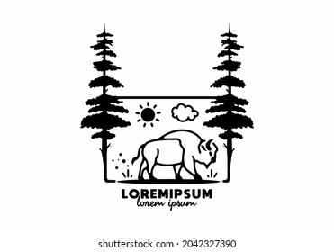 Line art illustration of bison design