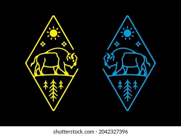 Line art illustration of bison design