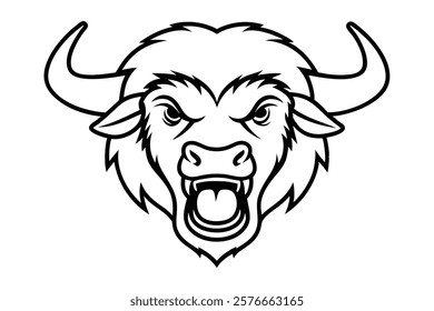 Line art illustration of a bison face screaming