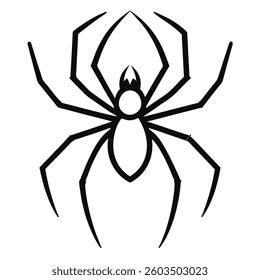 Line art illustration of a black spider on a white background