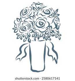 Line Art Illustration of Bouquet. Vector Graphic.