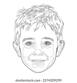 a line art illustration boy face  coloring page 