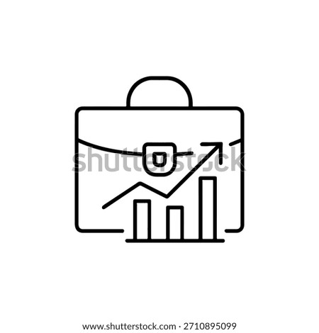 Line art illustration of a briefcase superimposed with a growing bar chart and upward trending line graph, symbolizing business growth and success.