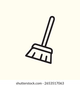 Ilustração de arte de linha de um design de vassoura, uma ferramenta de limpeza para pisos varrendo. Perfeito para ilustrar a higiene ou as tarefas domésticas.