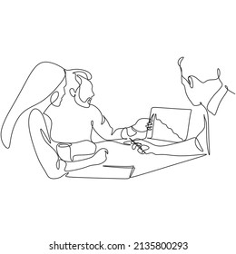 Line art illustration of business and marketing. Social media.