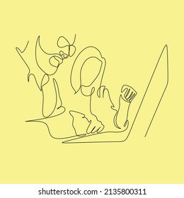 Line art illustration of business and marketing. Social media.