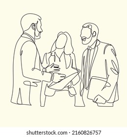 Line art illustration of business and marketing team work. Business people minimalist line drawings.  Social media.