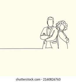 Line art illustration of business and marketing team work. Business people minimalist line drawings.  Social media.