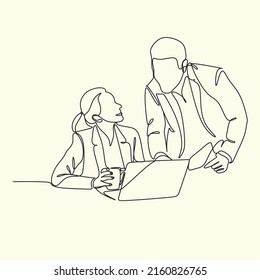 Line art illustration of business and marketing team work. Business people minimalist line drawings.  Social media.