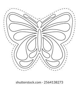 Line art illustration of a butterfly with bold outlines and decorative inner wing patterns. A simple and elegant design, ideal for coloring pages, crafts, or stencils