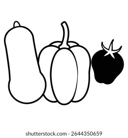 Ilustração de arte de linha de borboleta abóbora pimenta tomate