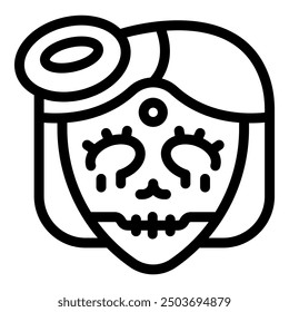 Illustration einer Calavera catrina mit traditioneller mexikanischer Kopfbedeckung, die den Tag der Toten feiert