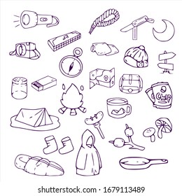 Line art illustration of camp icons bundle vector black and white