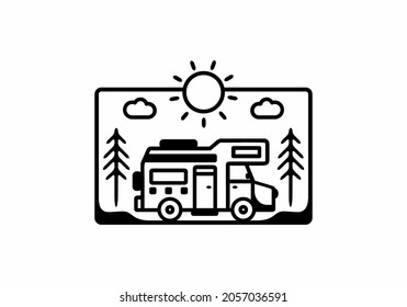 Line art illustration of campervan design