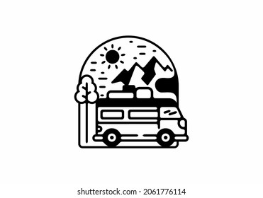 Line art illustration of campervan design