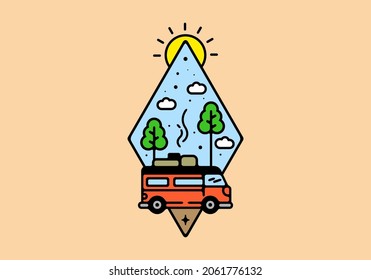 Line art illustration of campervan design