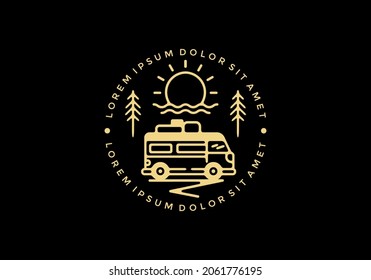 Line art illustration of campervan design