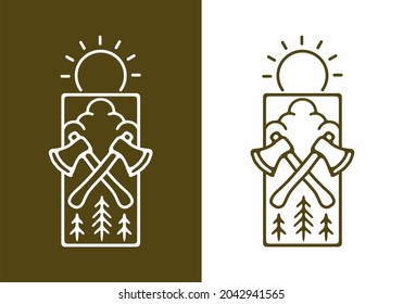 Line art illustration of camping ax design