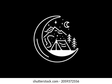 Line art illustration of camping design