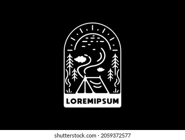 Line art illustration of camping design