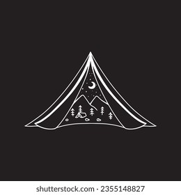 line art illustration of camping vector