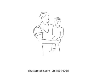 line art illustration captures a tender embrace between an adult figure and a small child.