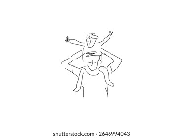 line art illustration captures a tender embrace between an adult figure and a small child.