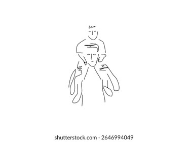 line art illustration captures a tender embrace between an adult figure and a small child.