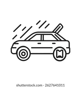 Line art illustration of a car with its trunk open, presented in a clean, vector outline on transparent backdrop for versatile use.