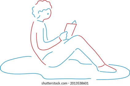 Line art illustration of a casual person reading a book