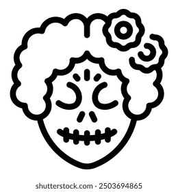 Line art illustration of a catrina skull perfect for day of the dead projects