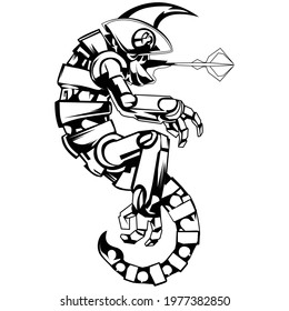 line art illustration of chameleon tattoo and vector ornament