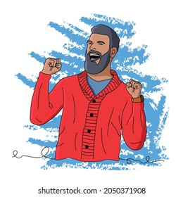 line art illustration - Cheerful excited man wearing standing isolated, celebrating success vector design. eps 10
