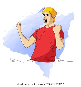 line art illustration - Cheerful excited man wearing standing isolated, celebrating success vector design. eps 10