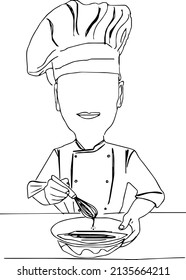 Line art illustration of chef, outline sketch drawing of chef