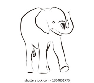 Line art illustration of a child elephant.