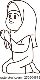 Line Art Illustration of Children Praying with Simple, Elegant Lines, Depicting a Heartwarming Scene of Devotion and Unity