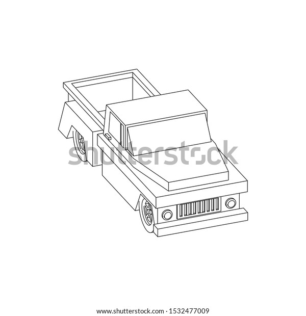 Line art illustration of classic truck vintage\
isolated on white
