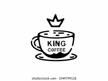 Line art illustration of coffee with crown illustration tattoo design