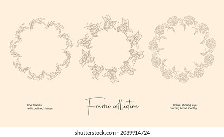 Line art illustration collection of decorative vector frames for branding or logo