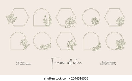 Line art illustration collection of decorative vector frames and wreaths for branding or logo 