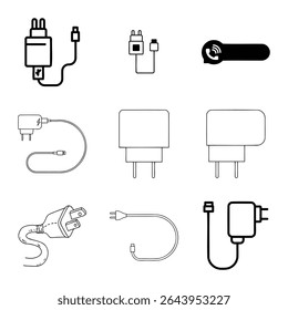 Line Art Illustration Collection Of Different Power Adapters And Plug Icons For Electronic Devices