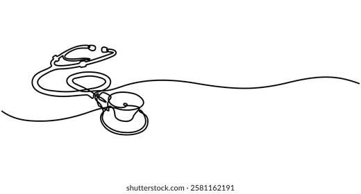 Line Art Illustration, Continuous one line heart pulse symbol drawing. Healthy medicine icon in simple linear doodle style pro vector illustration.