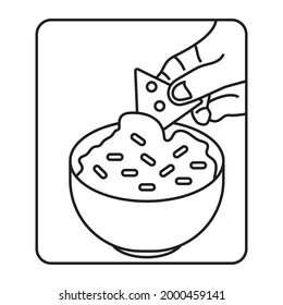 line art illustration the corn tortilla chips dipped mexican guacamole sauce for apps or websites