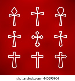 Line art illustration of crosses. Different forms. Isolated on a colorful soft background. Vector illustration.